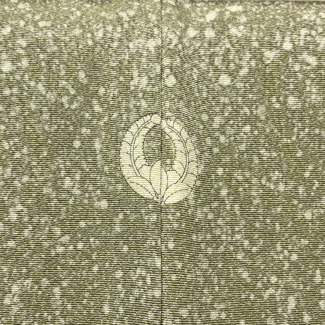 訪問着 正絹 袷 身丈157.5cm 裄丈62cm 蠟色(ろういろ) タタキ染 京友禅 菊 菖蒲 一つ紋 Sランク 緑系 1112005252319