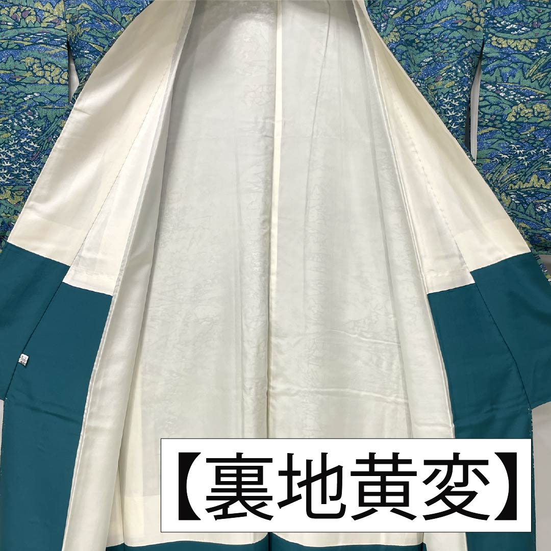 小紋 正絹 身丈164.5cm 裄丈68cm 袷 露草色(つゆくさいろ) 型染 風景絵画調 しあわせガード Sランク 青系 1115005422417