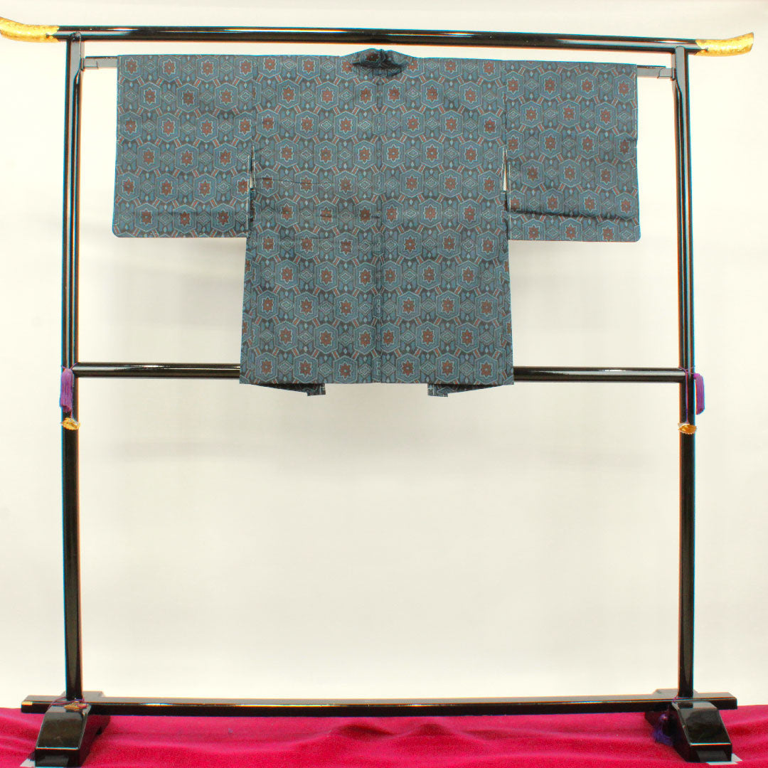 Murayama Oshima Tsumugi Length 159.5cm Sleeve length 62.5cm Ensemble Geometric pattern Pure silk A rank A-line Navy 1116002843318