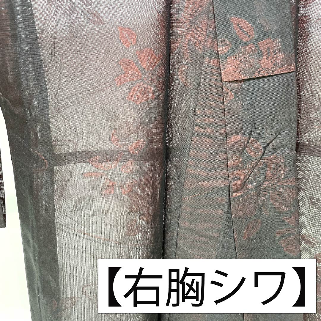 夏物 正絹 お召 Sランク 身丈159.5cm 裄丈64cm 臙脂墨色(えんじずみいろ) 流水 花柄 紗 赤系 1132004392312