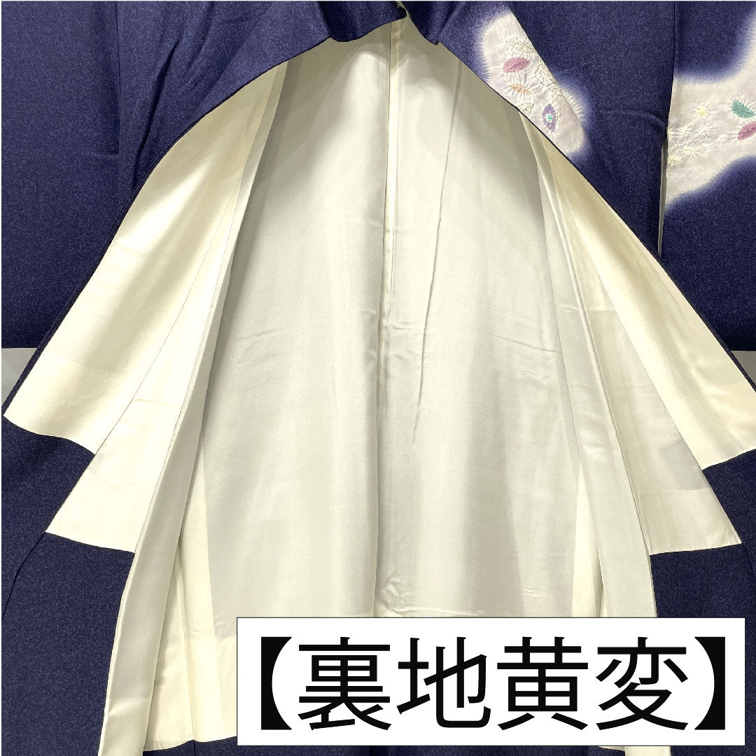 訪問着 正絹 袷 身丈154cm 裄丈63cm 鉄葡萄色(てつぶどういろ) 辻ヶ花 タタキ染 Aランク 紺系 1112005133218