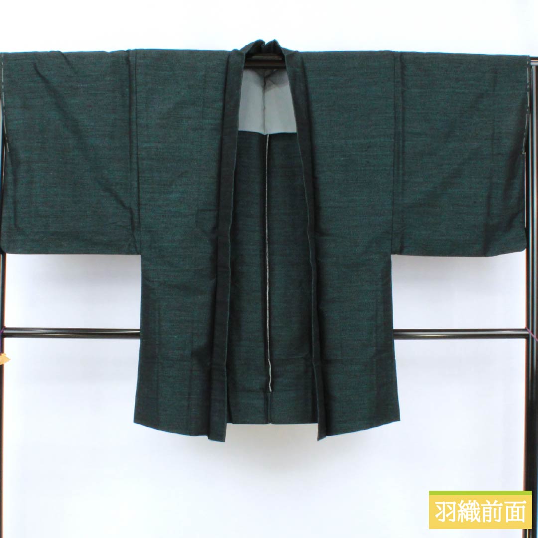 Men's Pure Silk A-Rank Kimono, Length 139cm, Sleeve Length 66cm, Korai Nando-iro (Korainando-iro) Tsumugi Fabric Ensemble, Abstract Pattern, Single-Layer, Green, Product Number: 1119001333319