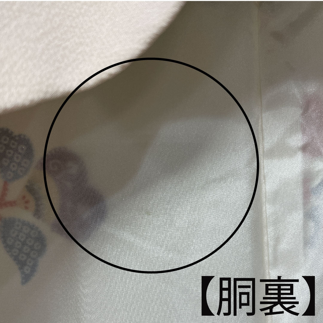 小紋 身丈161cm 裄丈64cm 袷 練色 草花模様 正絹 Aランク クリーム系 1115003123415