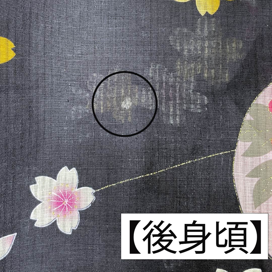 浴衣 木綿 身丈178.5cm 裄丈69cm Sランク 単衣 紺系 褐色(かちいろ) 花 桜 1118006712818