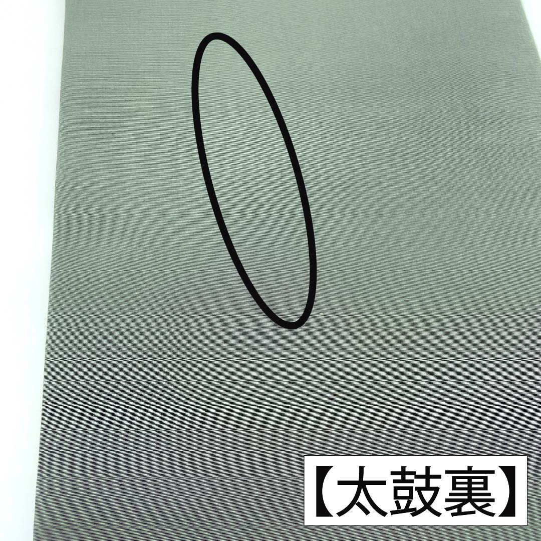 名古屋帯 正絹 Aランク 開き仕立て 鈍色(にびいろ) 唐草模様 帯丈366cm ポイント柄 セミフォーマル 緑系 1124012763319