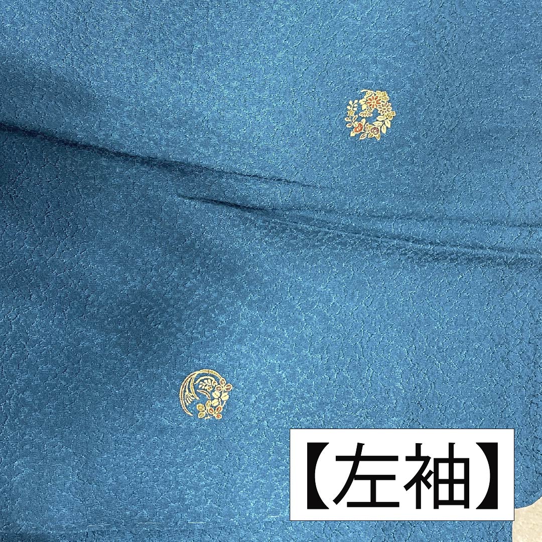 Komon (small pattern) kimono, pure silk, length 165cm, sleeve length 66.5cm, lined, Nandouiro (nandou-iro) with floral wreath, Kyoto Yuzen, S rank, blue, 1115006282517