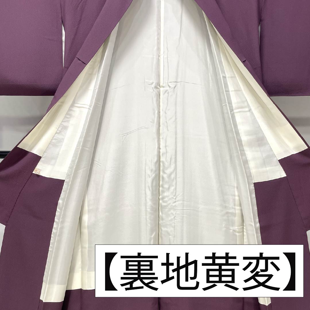 色無地 正絹 Sランク 身丈162.5cm 裄丈63.5cm 蒲萄色(えびいろ) ちりめん地 素無地 サンライト加工 袷 紫系 1114002332420