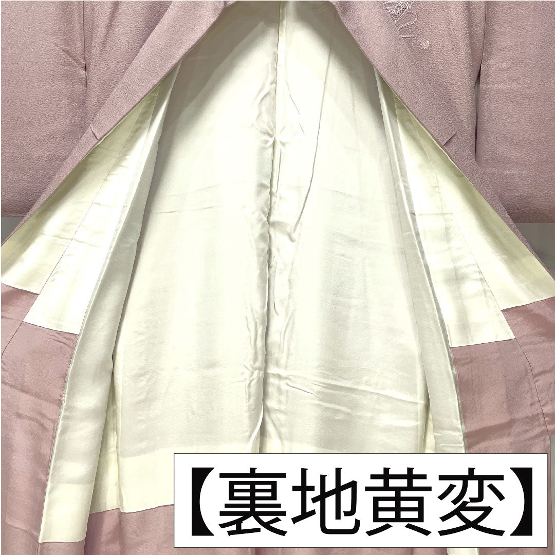 Homongi, pure silk, lined, length 149cm, sleeve length 62cm, light wisteria color, Shantou embroidery, Suzhou embroidery, one crest, medium-shaded five-three paulownia, S rank, purple, 1112005112120
