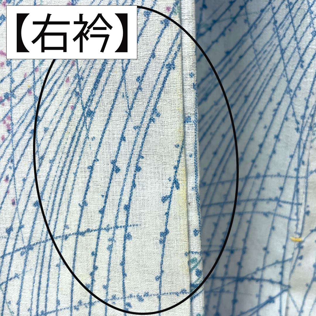 夏物 木綿 小紋 Bランク 身丈156cm 裄丈62cm 蟹鳥染色(かにとりぞめいろ) 抽象模様 紗 水色系 1132004404324