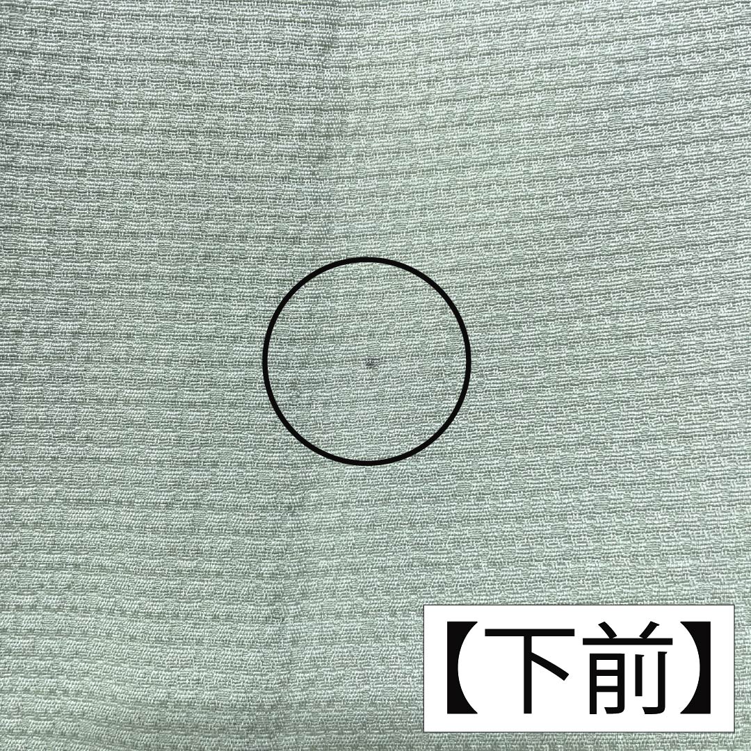 Solid-colored silk kimono, S rank, length 160.5cm, sleeve length 65.5cm, hisoku (hisoku) color, single crest, sword and katabami (sewn crest), green, single-layer, 1114002352419