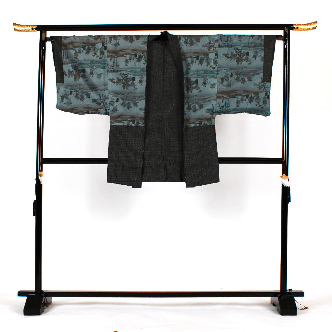 Men's, Length 140cm, Sleeve length 68cm, Cross-patterned ensemble, Pure silk, S rank, Lined, Black, 1119000272410