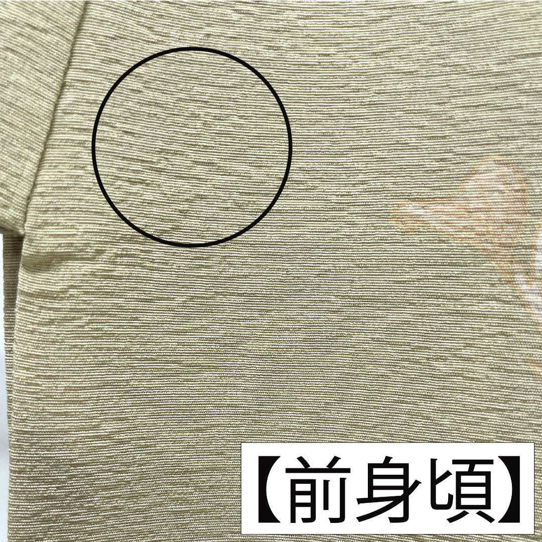 訪問着 正絹 袷 身丈151cm 裄丈61cm 硫黄色)いおういろ) 京友禅 草花模様 一つ紋 三ツ割藤 Aランク 緑系 1112005593219