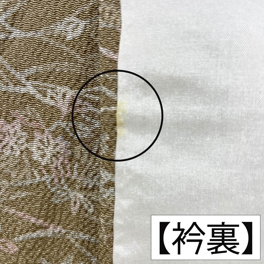 Komon (small pattern) kimono, pure silk, S rank, length 162cm, sleeve length 66cm, lined, naikisusutakeiro (soot-colored bamboo), crepe fabric, plant and folk art design, Chayatsuji, shrink-proof, beige, product number 1115007752425