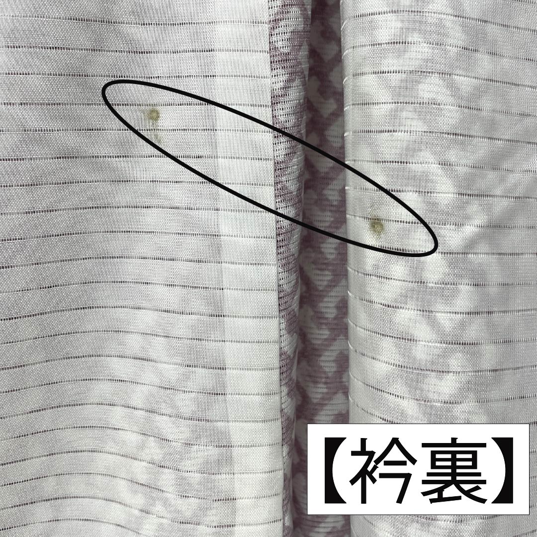 夏物 ポリエステル 小紋 身丈148.5cm 裄丈61cm 半色(はしたいろ) 抽象模様 洗える着物 絽 Aランク 紫系 1132002513120