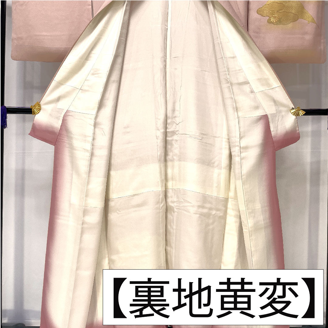 Homongi, pure silk, lined, length 156.5cm, sleeve length 62.5cm, modern colors, Kyoto Yuzen, Shantou embroidery, flower cart, S rank, pink, 1112004942313