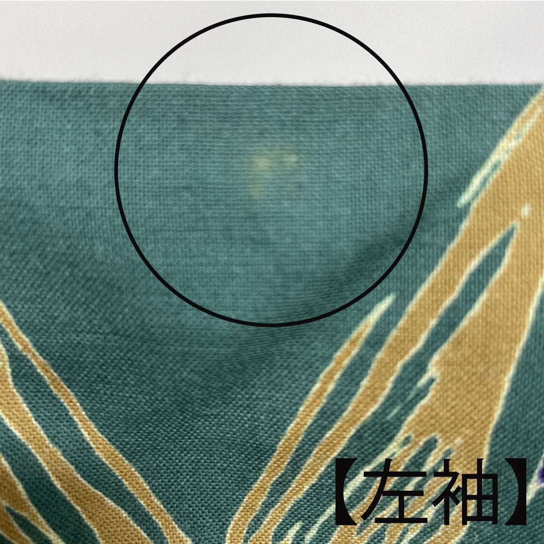 浴衣 萌葱色 幾何学模様 木綿 Aランク 単衣 身丈162cm 裄丈64.5cm 緑系 1118003963419