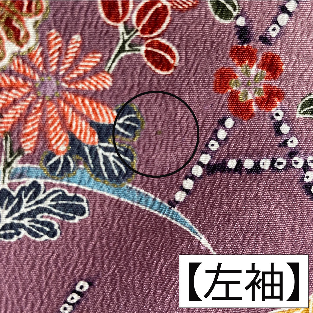 Small pattern, polyester, length 169.5cm, sleeve length 64.5cm, lined, Kyoto wisteria color, washable kimono, floral pattern, A rank, purple, 1115004623520