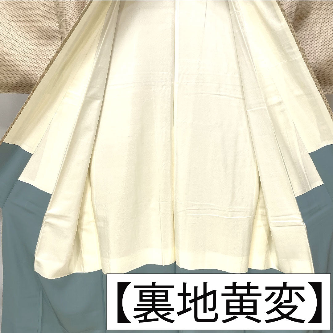 Tsumugi, pure silk, length 163.5cm, sleeve length 64cm, Tonokoiro, cross-patterned kasuri, A-rank, lined, beige, 1116003573425