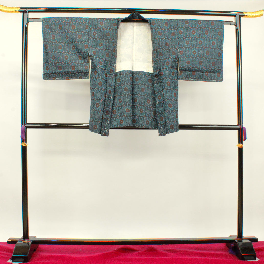 Murayama Oshima Tsumugi Length 159.5cm Sleeve length 62.5cm Ensemble Geometric pattern Pure silk A rank A-line Navy 1116002843318