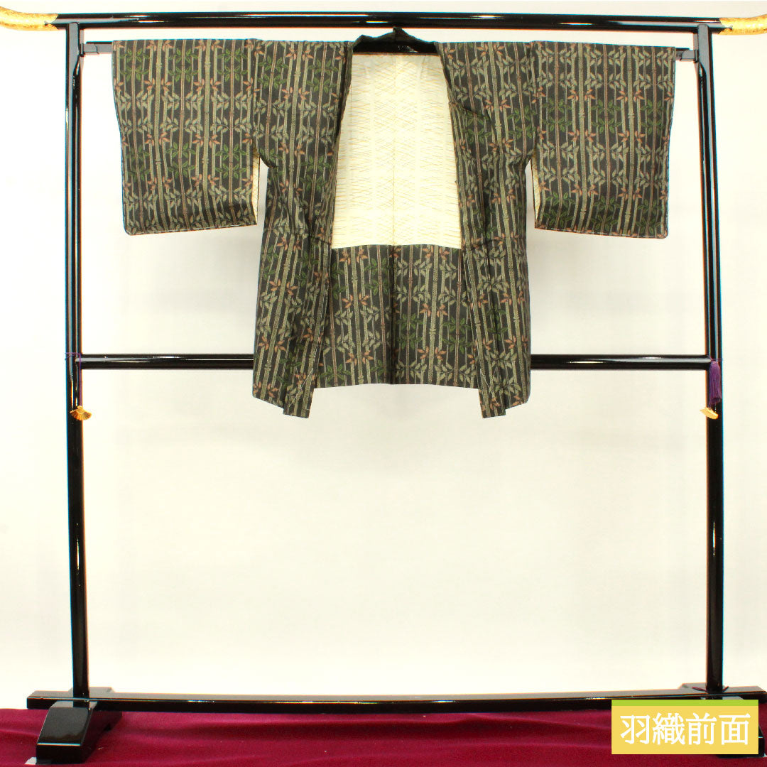 Murayama Oshima, pure silk, length 162.5cm, sleeve length 65.5cm, ensemble, bamboo pattern, basting thread included, unused, S rank, lined, black, 1116003252410