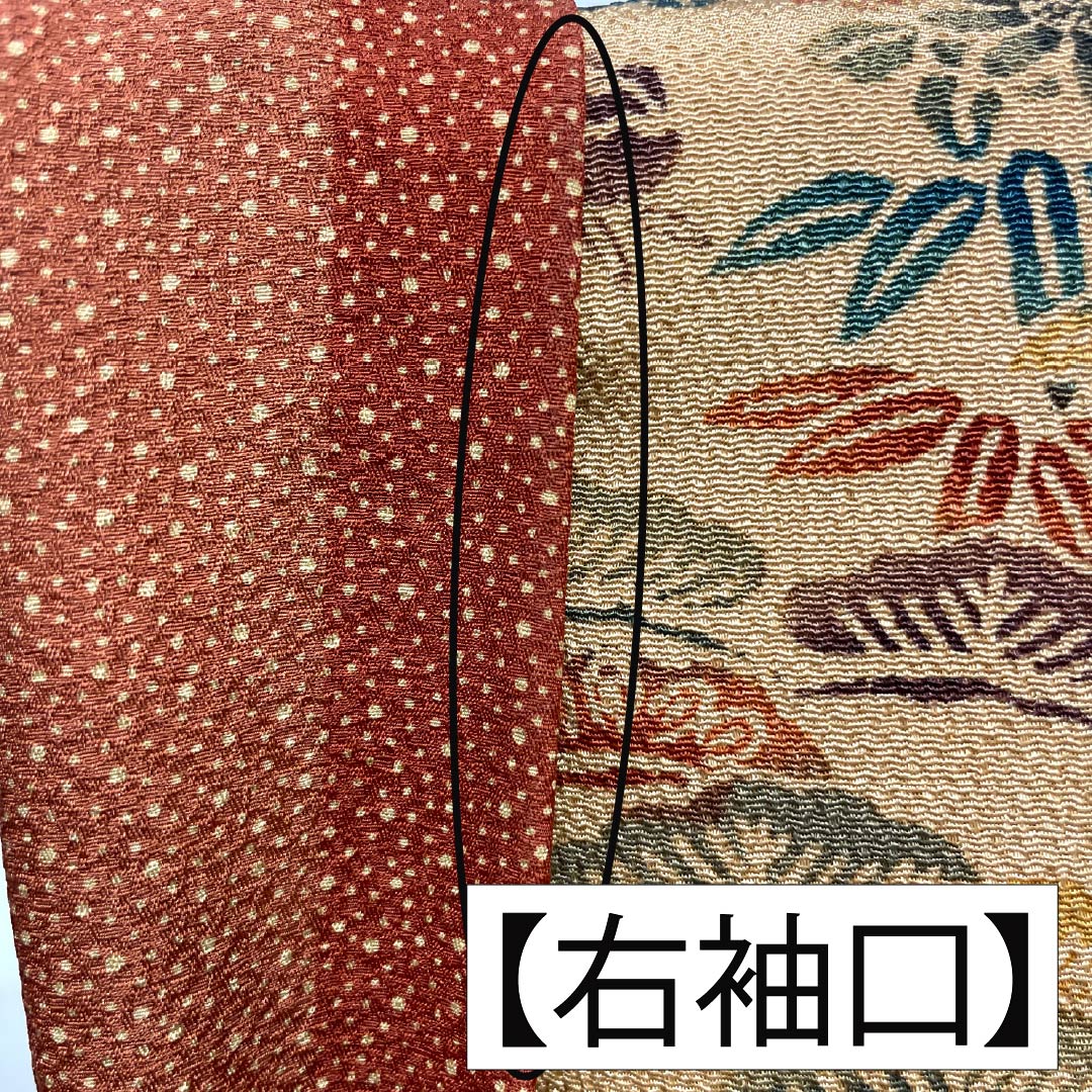 訪問着 正絹 Sランク 袷 身丈157cm 裄丈62.5cm 淡朽葉色(うすくちばいろ) 作家物 京紅型 吉祥文様 松竹梅 菊 橙系 1112007382326