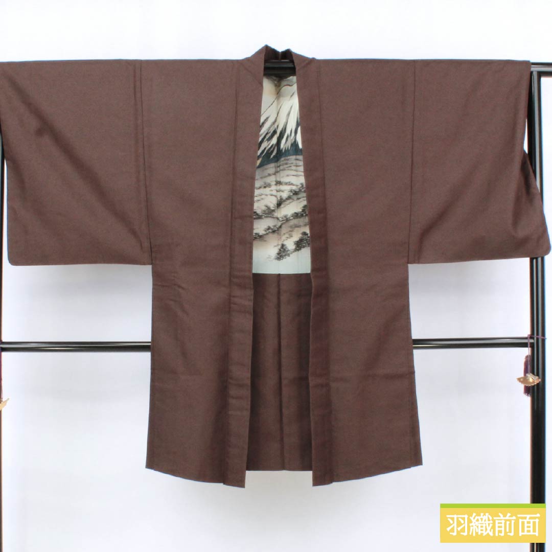 Men's Silk S-Rank Kimono, Length 143cm, Sleeve Length 66cm, Brown Tsumugi Fabric, Lined, Brown, Product Number: 1119001022414