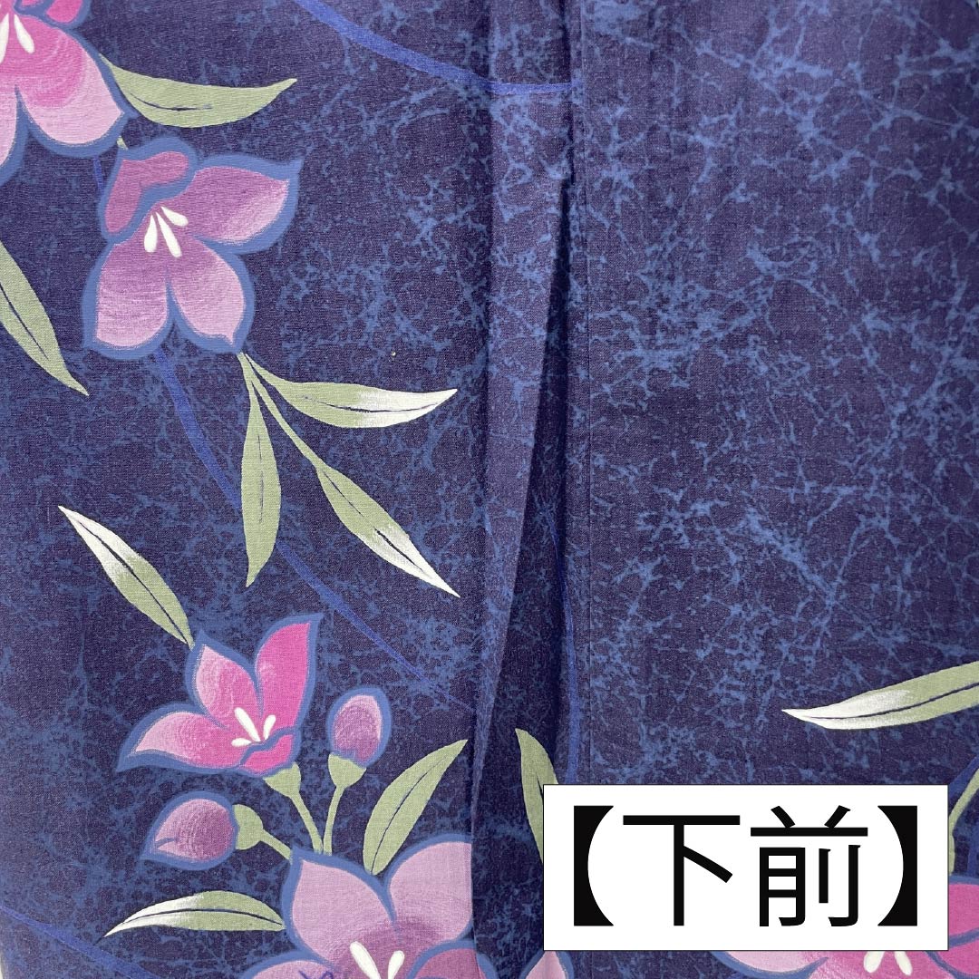 浴衣 木綿 身丈163cm 裄丈66cm Sランク 単衣 紺系 紺色(こんいろ) 竜胆 1118006432418