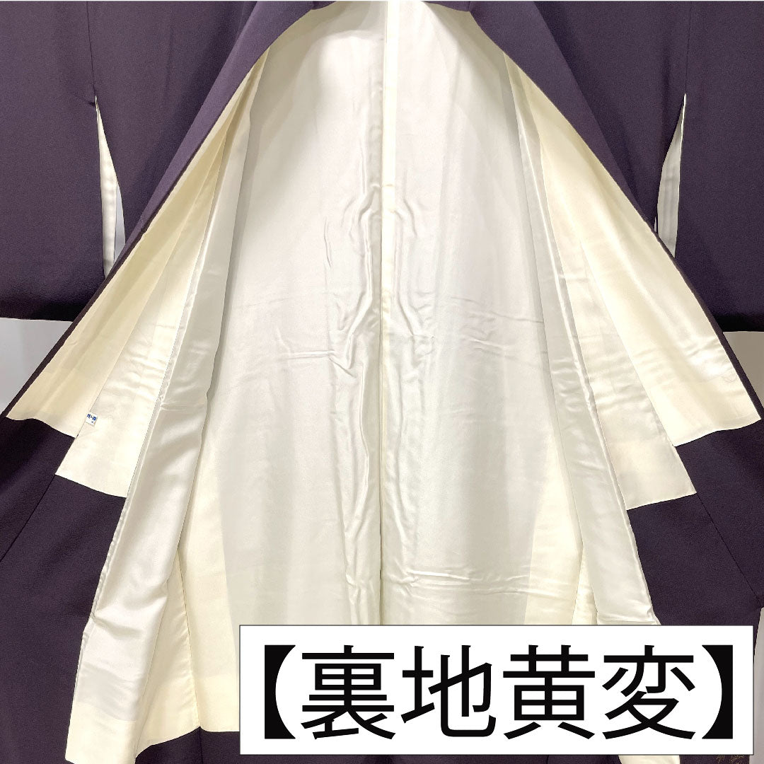 色留袖 正絹 身丈159.5cm 裄丈66cm 袷 紫烏色(しうしょく) 蘇州刺繡 吉祥文様 パールトーン加工 Aランク 紫系 1111001303320