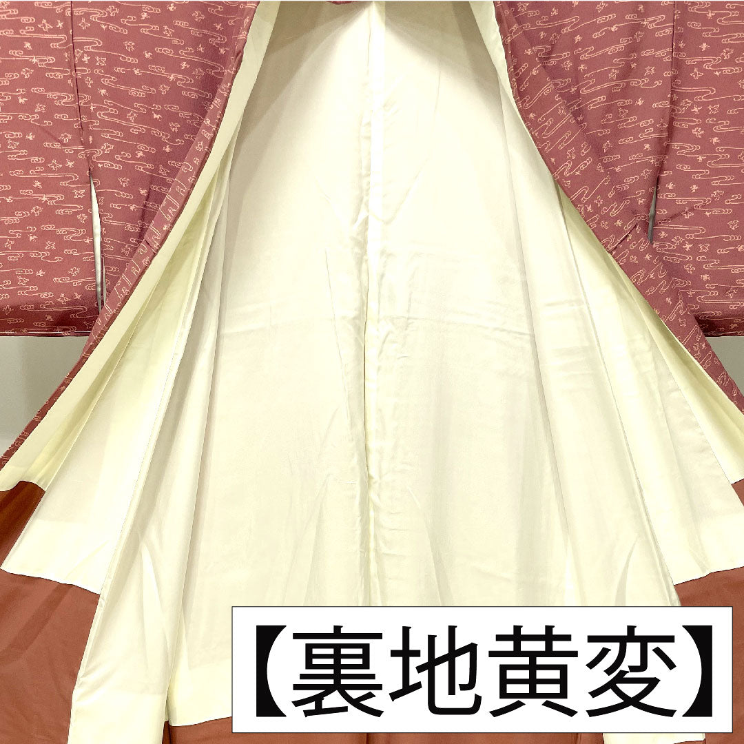 Small pattern, pure silk, length 156cm, sleeve length 63.5cm, lined, red obi (taikoshoku), Living National Treasure Nanbu Yoshimatsu, running water, Ise katagami, S rank, pink, 1115004112313
