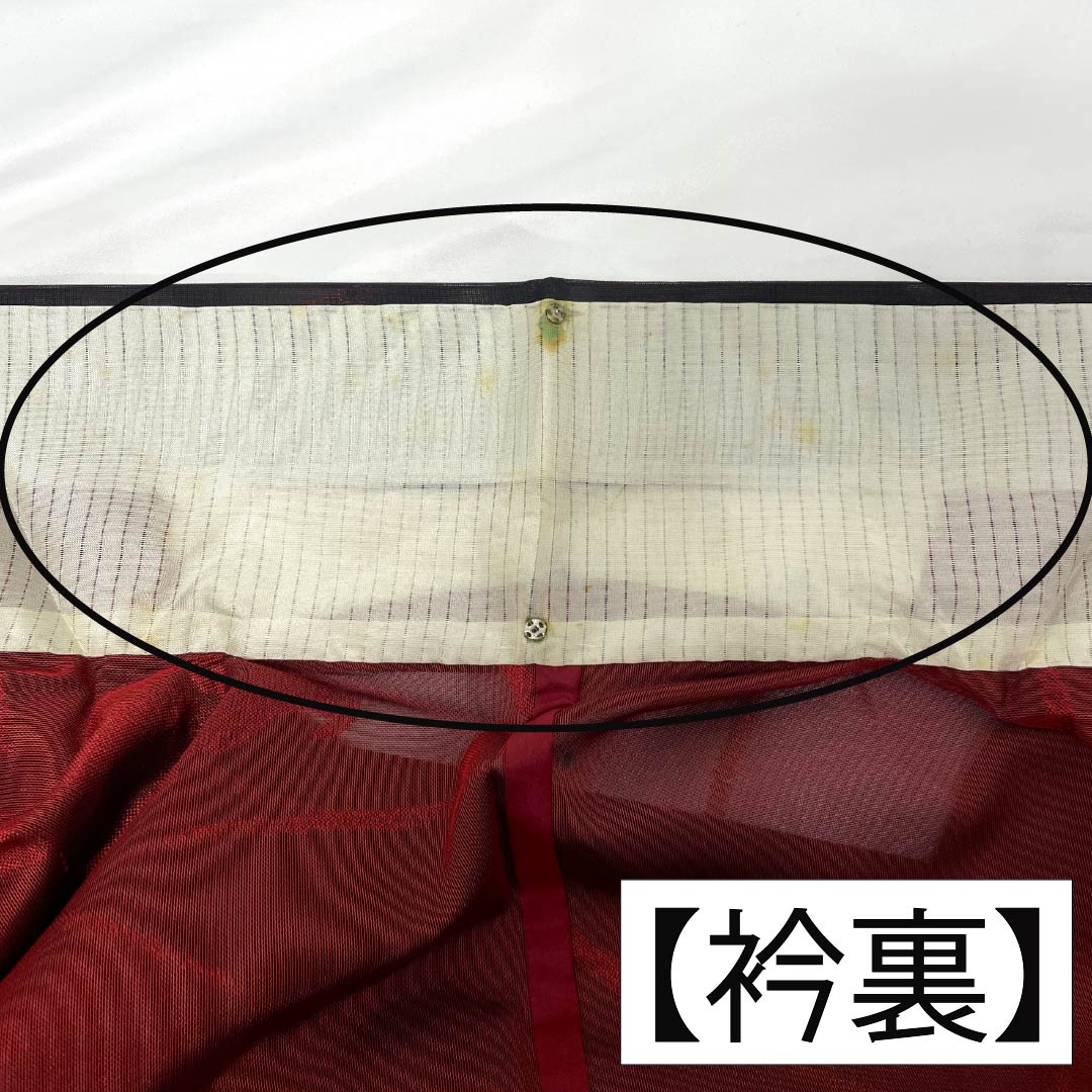 夏物 正絹 お召 Bランク 身丈155.5cm 裄丈62.5cm 暗紅色(あんこうしょく) 露芝 草花模様 紗 赤系 1132004264312