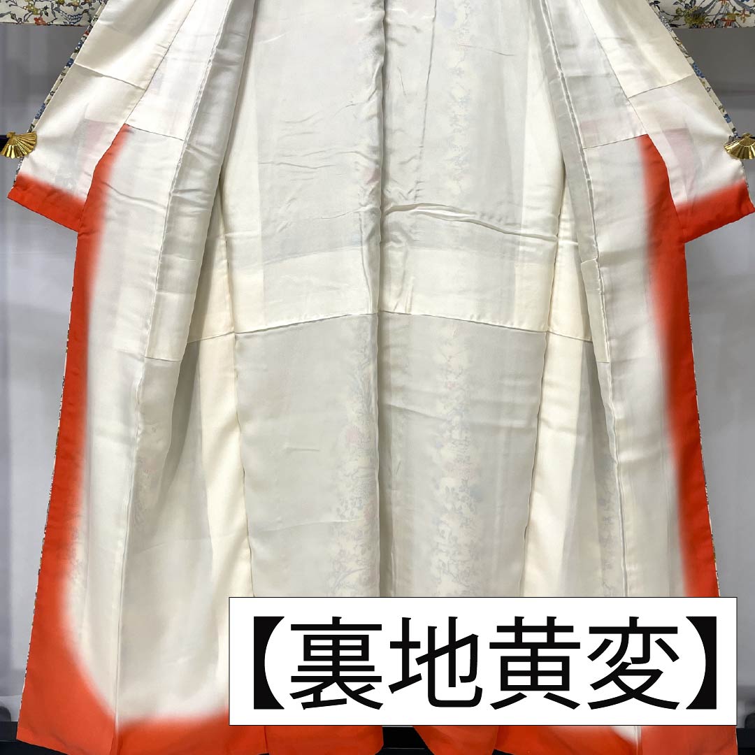 小紋 正絹 身丈154.5cm 裄丈63.5cm 袷 象牙色(ぞうげいろ) 型染 草花模様 Sランク クリーム系 1115005492215