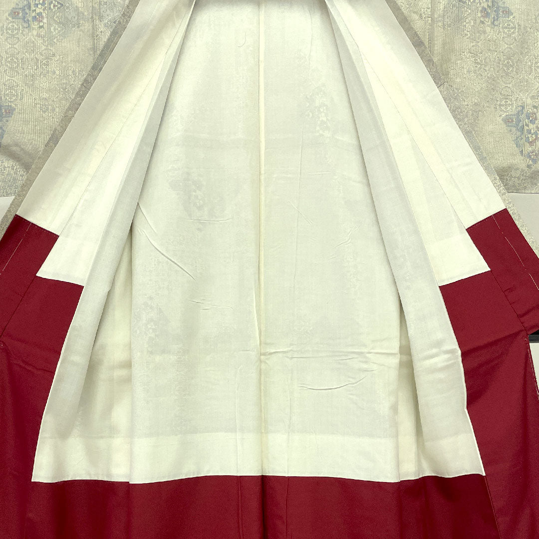 White Oshima Tsumugi, Length 163cm, Sleeve length 66cm, Floral chintz pattern, 7 marks, Pure silk, A rank, Lined, White, 1116000573311