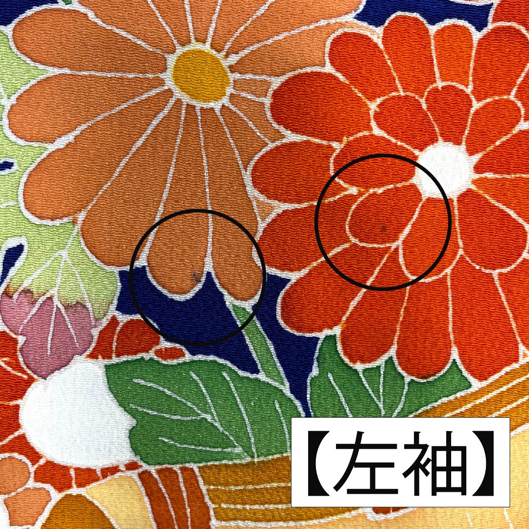 Furisode (long-sleeved kimono) made of pure silk, grade A, length 153cm, sleeve length 60.5cm, lined, stencil-dyed, featuring auspicious plum and chrysanthemum motifs on crepe fabric with layered collar, blue, product number 1113002233217
