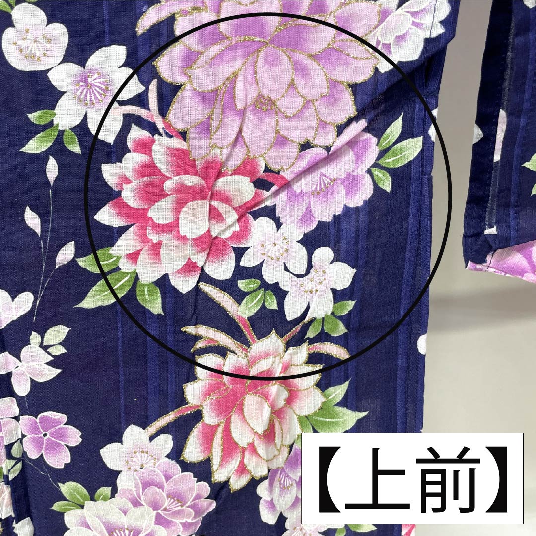 浴衣 木綿 身丈166.5cm 裄丈60cm Sランク 単衣 紺系 緋紺色(ひこんいろ) ダリア ラメ 1118006192518