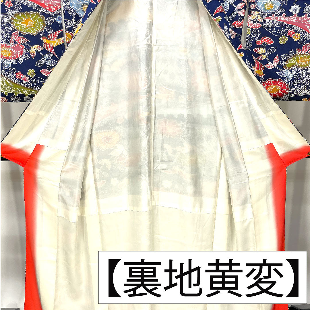 小紋 正絹 身丈160cm 裄丈64cm 袷 濃紺色(のうこんいろ) 京紅型 吉祥文様 Aランク 紺系 1115004433418