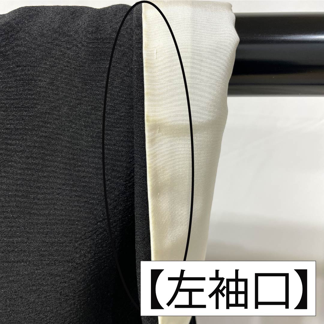 黒留袖 正絹 Bランク 身丈161cm 裄丈66cm 袷 京友禅 五つ紋 右に三つ巴 吉祥文様 雪輪 扇面 梅 五つ紋 黒系 1111001984410
