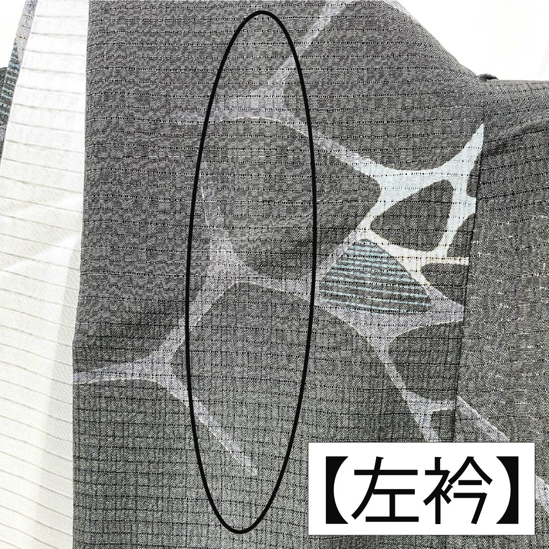 夏物 ポリエステル 小紋 Aランク 身丈163.5cm 裄丈67.5cm 抽象模様 洗える着物 絽 黒系 1132003283410