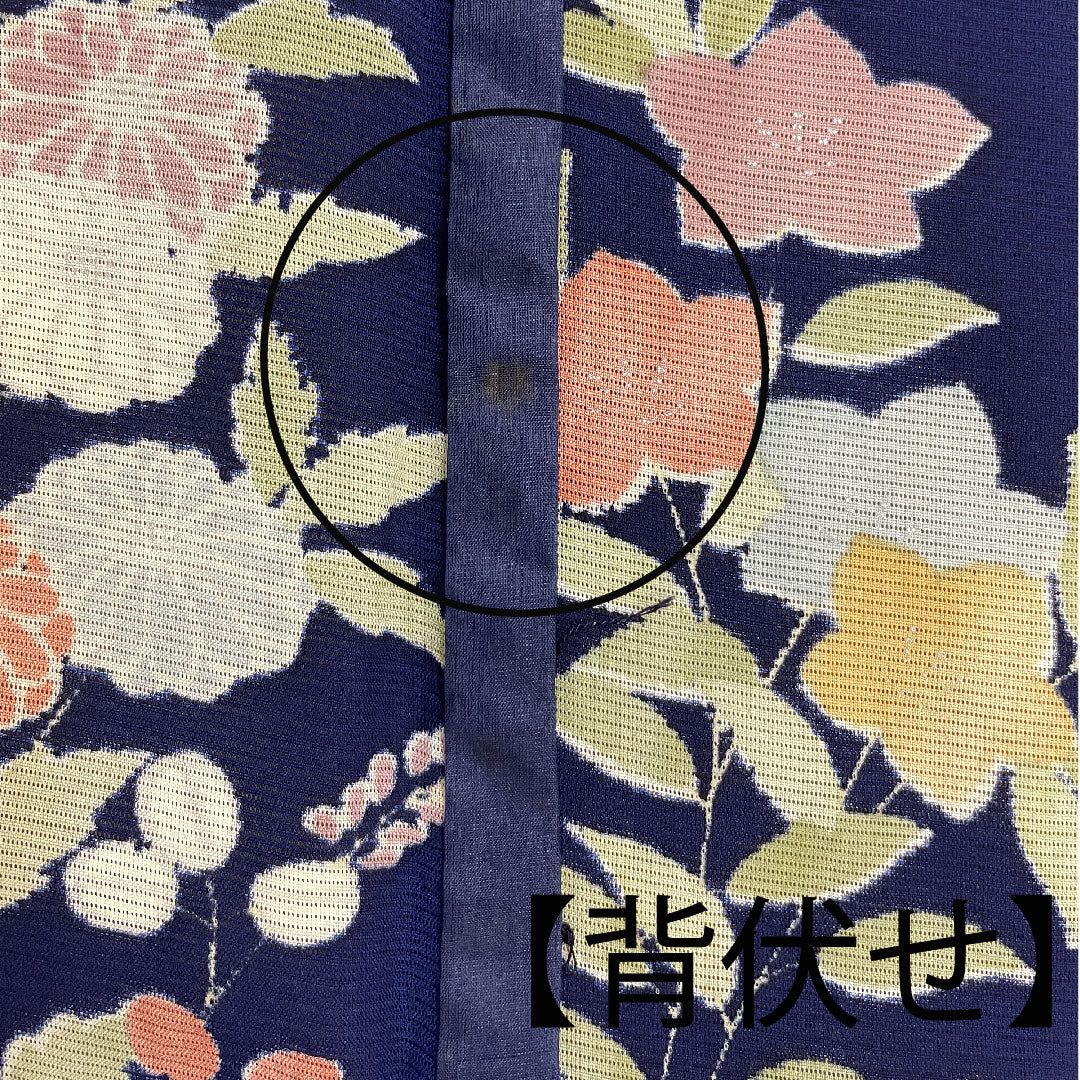 小紋 身丈159cm 裄丈62cm 絽 駒絽 花模様 正絹 Aランク 紺系 1115000743318