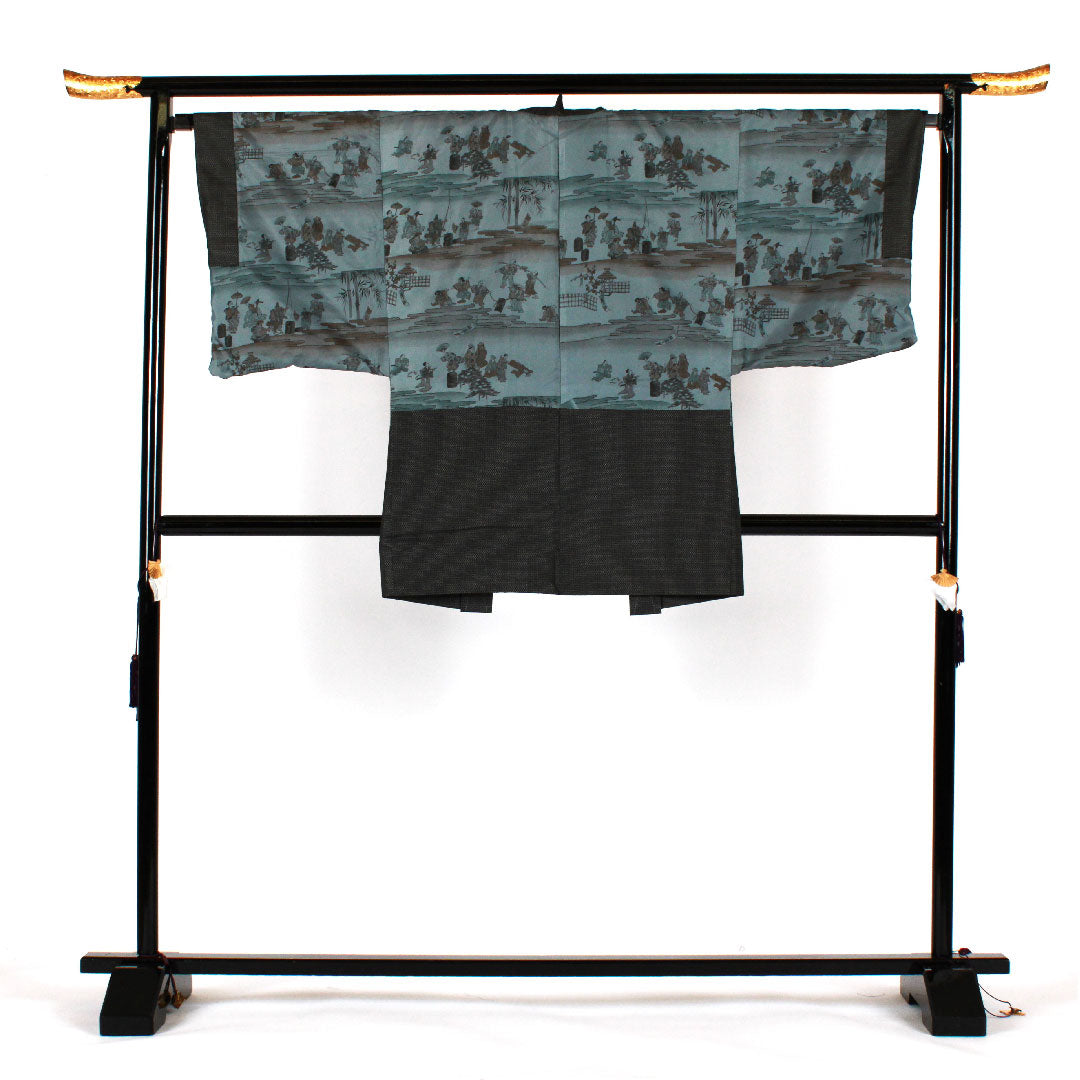 Men's, Length 140cm, Sleeve length 68cm, Cross-patterned ensemble, Pure silk, S rank, Lined, Black, 1119000272410