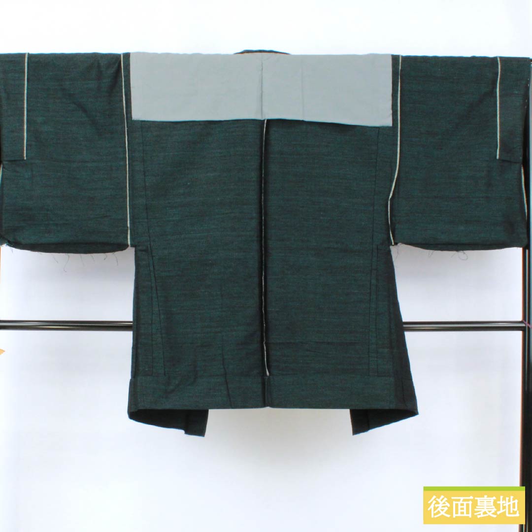 Men's Pure Silk A-Rank Kimono, Length 139cm, Sleeve Length 66cm, Korai Nando-iro (Korainando-iro) Tsumugi Fabric Ensemble, Abstract Pattern, Single-Layer, Green, Product Number: 1119001333319