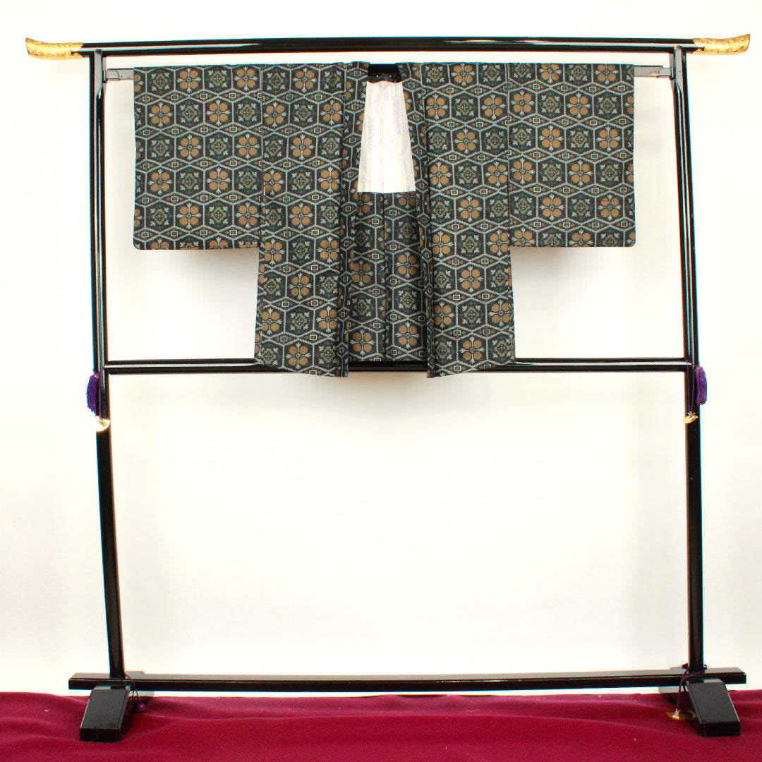 Murayama Oshima Length 151cm Sleeve length 63.5cm Ensemble Abstract pattern Pure silk A rank Awase Black 1116001993210