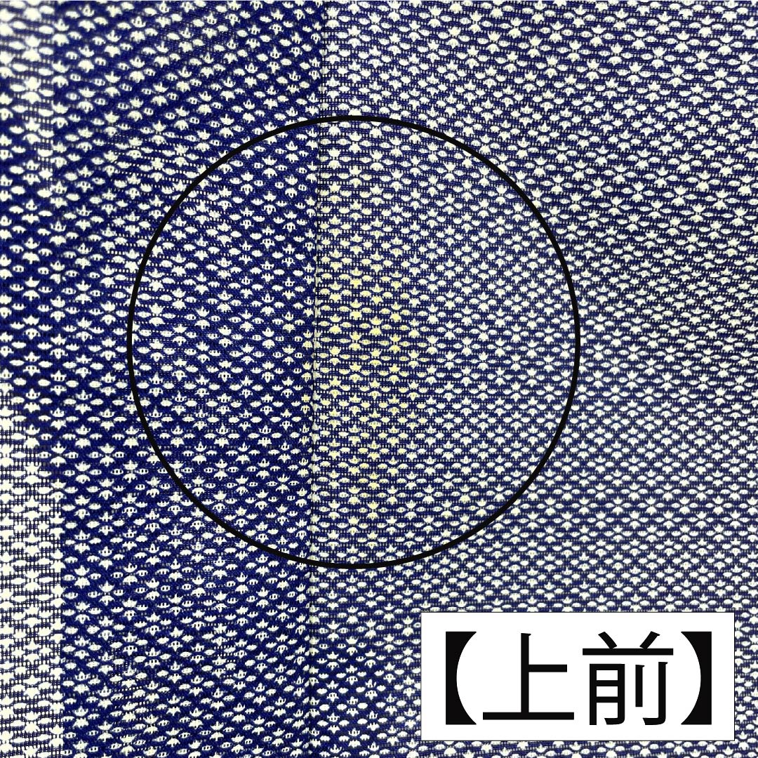 夏物 ポリエステル 小紋 Aランク 身丈158cm 裄丈65cm 濃桔梗色(こいききょういろ) 花菱 洗える着物 絽 紺系 1132003333318