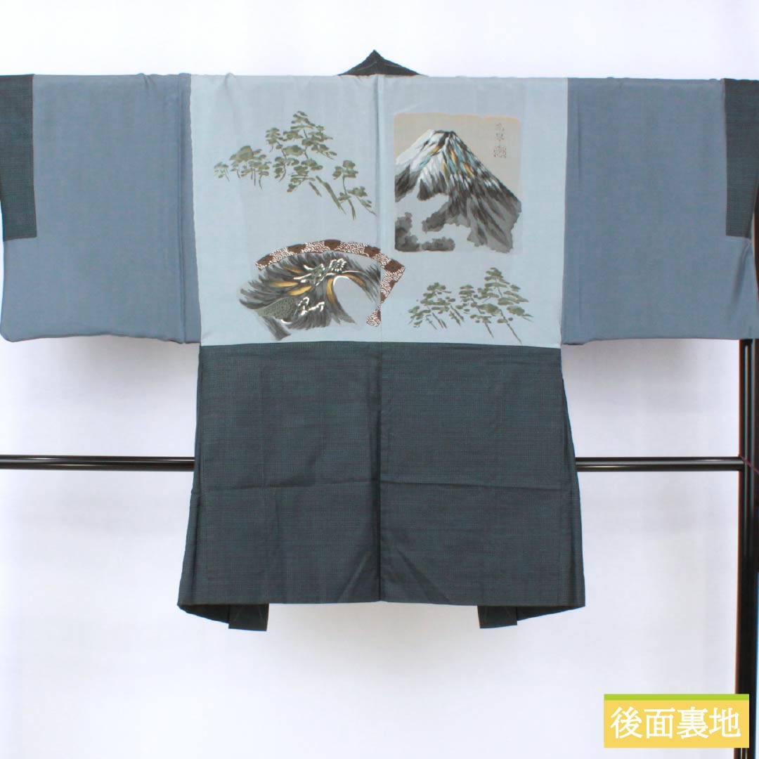 Men's Silk S-Rank Oshima Tsumugi 100 Tortoiseshell Ensemble, Lined, Blue, Length 141cm, Sleeve Length 67.5cm, Back Color (Urai-iro), Product Code: 1119001392417