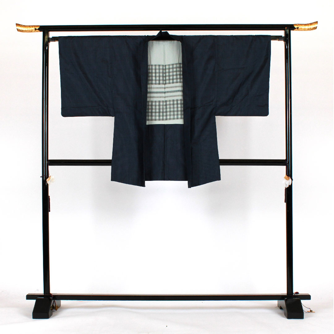 Men's Length 88cm Sleeve length 66cm Oshima Tsumugi Haori (single piece) Tortoiseshell pattern Pure silk A rank A-lined Navy blue 1119000223218
