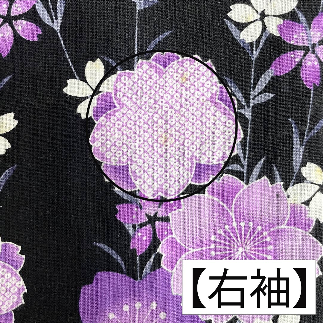 Cotton-linen Yukata, Length 165cm, Sleeve Length 69cm, Rank A, Single-Layer, Black, Weeping Cherry Blossom Pattern, Cotton-linen, 1118006043510
