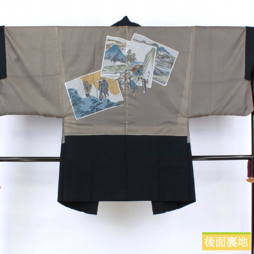 男物 ウール Aランク 身丈149.5cm 裄丈65.5cm アンサンブル 単衣 紺系 1119000923418