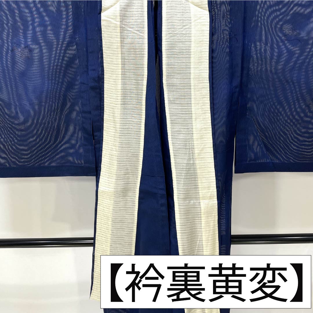 夏物 正絹 色無地 Aランク 身丈155cm 裄丈64cm 紺色(こんいろ) 花筏 紋紗 紗 紺系 1132003783318