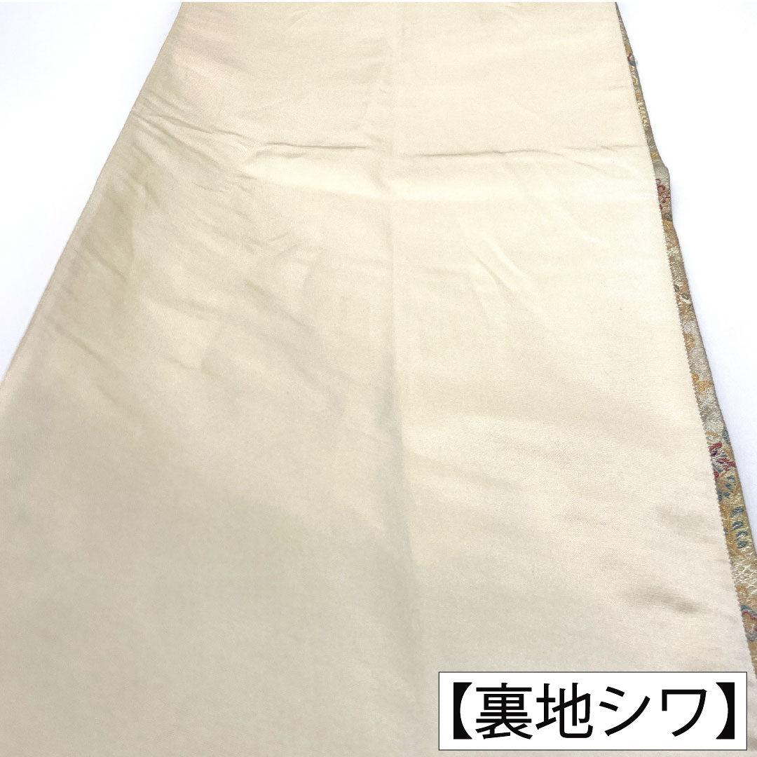 Fukuro Obi (sash), pure silk, A-rank, Nishijin-ori, with gold leaf detailing and a Shosoin pattern. Length: 426cm, six-fold, formal, gradient finish. Product number: 1123016043399