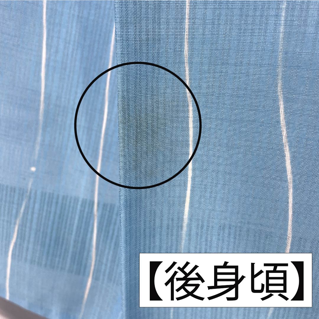 夏物 ポリエステル 小紋 身丈161cm 裄丈68cm 浅藍色(うすらんいろ) 竪絽 縞 鶴 絽 Bランク 水色系 1132002484424