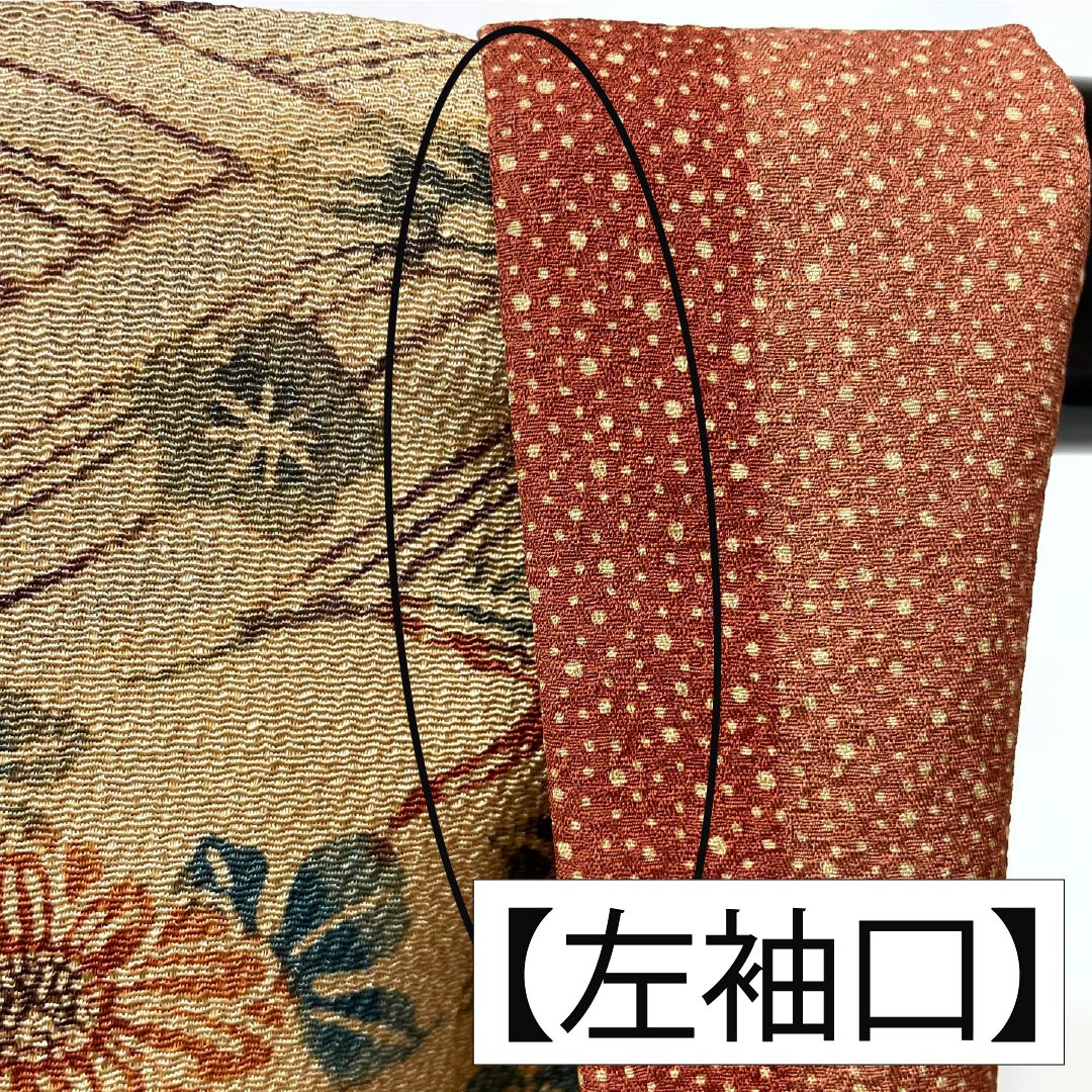 訪問着 正絹 Sランク 袷 身丈157cm 裄丈62.5cm 淡朽葉色(うすくちばいろ) 作家物 京紅型 吉祥文様 松竹梅 菊 橙系 1112007382326
